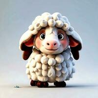 super mignonne bébé mouton dans 3d dessin animé style photo ai sexué, 3d animaux photo.