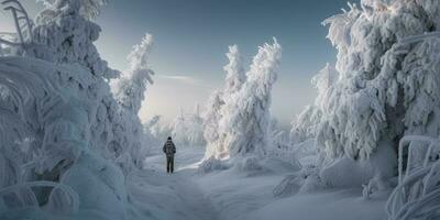 neigeux hiver, neigeux des arbres. magnifique photo de une neigeux forêt. génératif ai