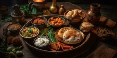 Indien nationale nourriture proche en haut. génératif ai photo