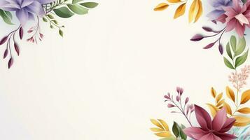 floral frontière Cadre carte modèle. multicolore fleurs, feuilles, pour bannière, mariage carte. printemps composition avec copie-espace, génératif ai illustration photo