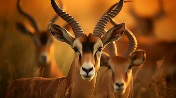 photo de antilope topi sur savane à le coucher du soleil. génératif ai