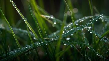 herbe champ dans ensoleillé Matin. ai génératif photo