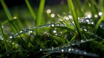 herbe champ dans ensoleillé Matin. ai génératif photo