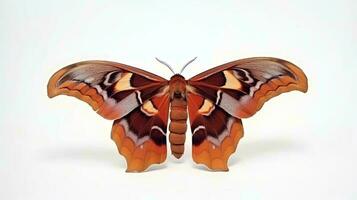 photo de une atlas papillon de nuit sur blanc Contexte. génératif ai