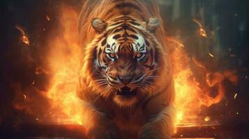 tigre en colère avec Feu illustration modèle conception photo