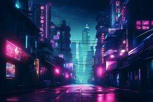 vue cyberpunk ville dans nuit photo