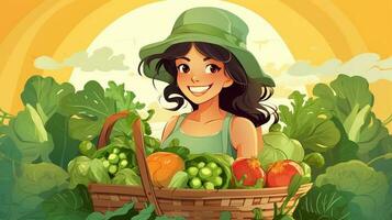 illustration femme avec des légumes modèle Contexte photo