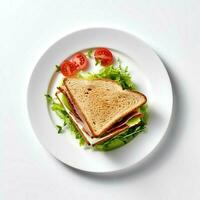 nourriture la photographie de sandwich sur assiette isolé sur blanc Contexte. génératif ai photo