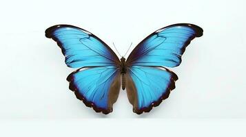 photo de une bleu morpho papillon sur blanc Contexte. génératif ai