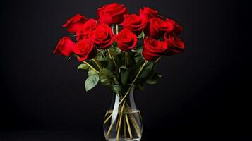 photo de Rose fleurs dans minimaliste vase comme plante d'appartement pour Accueil décoration sur noir Contexte. génératif ai