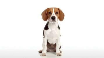 photo de une beagle sur blanc Contexte. génératif ai