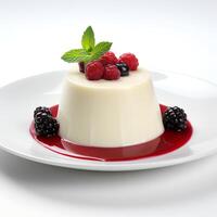 nourriture la photographie de panna cotta sur verre isolé sur blanc Contexte. génératif ai photo