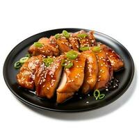 nourriture la photographie de teriyaki poulet sur assiette isolé sur blanc Contexte. génératif ai photo