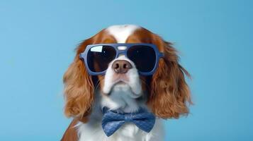 photo de hautain cavalier en utilisant des lunettes et Bureau costume sur blanc Contexte. génératif ai