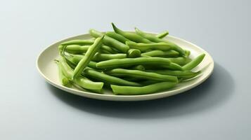 photo de vert des haricots sur minimaliste assiette isolé sur blanc Contexte