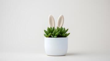 photo de décoré cactus avec lapin oreilles comme plante d'appartement dans minimaliste pot. génératif ai