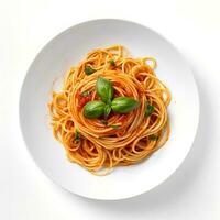 nourriture la photographie de spaghetti sur assiette isolé sur blanc Contexte. génératif ai photo