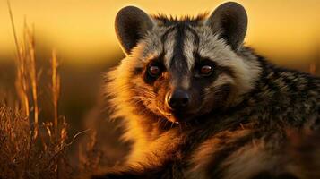 photo de africain civette sur savane à le coucher du soleil. génératif ai