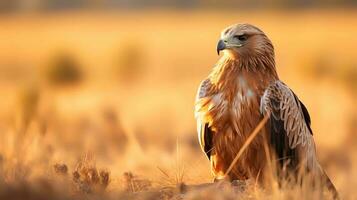 photo de fauve Aigle sur savane à le coucher du soleil. génératif ai