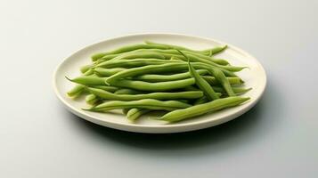 photo de vert des haricots sur minimaliste assiette isolé sur blanc Contexte