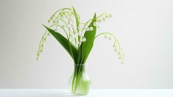 photo de lis Oh le vallée dans transparent vase comme plante d'appartement pour Accueil décoration isolé sur blanc Contexte. génératif ai