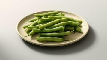 photo de vert des haricots sur minimaliste assiette isolé sur blanc Contexte