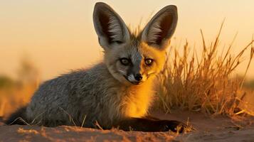 photo de chauve souris oreille Renard sur savane à le coucher du soleil. génératif ai