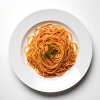 nourriture la photographie de spaghetti sur assiette isolé sur blanc Contexte. génératif ai photo