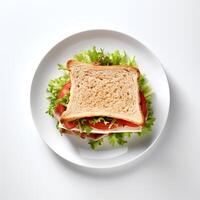 nourriture la photographie de sandwich sur assiette isolé sur blanc Contexte. génératif ai photo