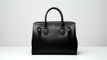 photo de minimaliste noir cuir femelle sac isolé sur blanc Contexte