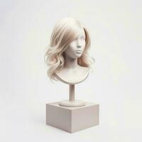 cheveux perruque plus de le Plastique mannequin tête isolé plus de le blanc arrière-plan, maquette avec contemporain aux femmes coiffures, génératif ai illustration photo