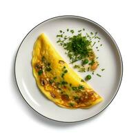 nourriture la photographie de omelette sur assiette isolé sur blanc Contexte. génératif ai photo