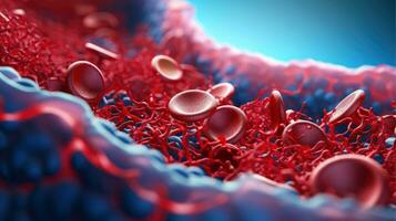 3d illustration maquette de le Humain organe systèmes, circulatoire, digestif, rouge et blanc cellules sanguines avec flou arrière-plan. médical éducation concept, génératif ai illustration photo