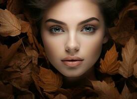 femme portrait dans l'automne feuilles photo