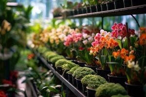 intérieur fleurs dans le magasin. génératif ai technologie. photo