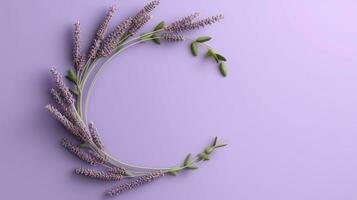 génératif ai, couronne de lavande branches fleurs avec copie espace, Naturel biologique floral Cadre violet Contexte photo