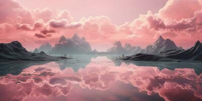 génératif ai, rose magenta fantastique des nuages, ciel et paysage. doux couleurs et avec brillant lumières photo