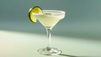 génératif ai, Margarita cocktail sur le table dans le blanc cuisine avec chaux. alcoolique boisson photo