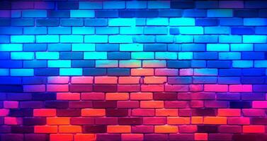 brique mur modèle Contexte avec coloré futuriste néon lumières. génératif ai photo
