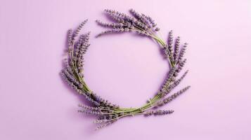 génératif ai, couronne de lavande branches fleurs avec copie espace, Naturel biologique floral Cadre violet Contexte photo