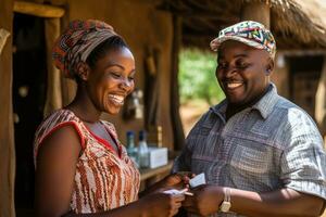 africain soins de santé ouvrier administrer une vaccin dans une village photo avec vide espace pour texte