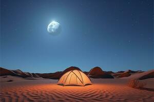 tente avec le lune brillant dans le nuit ciel photo