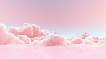 génératif ai, rose magenta fantastique 3d des nuages sur le sol, ciel et paysage. doux couleurs et avec brillant lumières. photo
