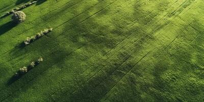 génératif ai, ferme paysage, agricole des champs, magnifique campagne, pays route. la nature illustration, photoréaliste Haut vue drone, horizontal bannière. photo