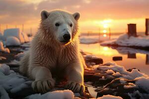 polaire ours sur fusion la glace banquise dans Arctique mer, numérique ai. photo