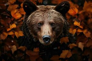 frontal vue de une ours dans le l'automne forêt photo