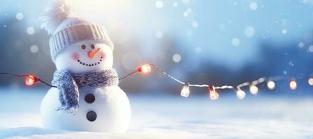 Noël bonhomme de neige dans une neigeux paysage. génératif ai photo