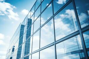 réfléchissant verre grattes ciels et affaires Bureau bâtiments avec bleu ciel dans le Contexte photo