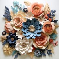 origami papier fleurs avec papillons. génératif ai photo