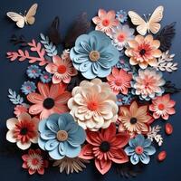 origami papier fleurs avec papillons. génératif ai photo